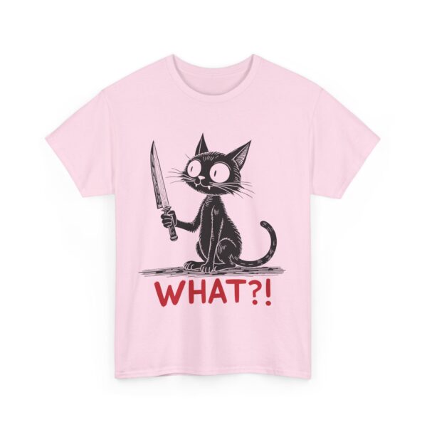 Mischievous Black Cat with Knife Halloween Humor Dark Funny Design Unisex Heavy Cotton Tee - Image 9