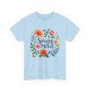 Spring Mood Cursive Lettering with Flowers, Bees, and Butterflies Vintage Gardening Design Unisex Heavy Cotton Tee - Image 6