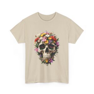 Aesthetic Floral Decorated Skull Gothic Art Design Unisex Heavy Cotton Tee
