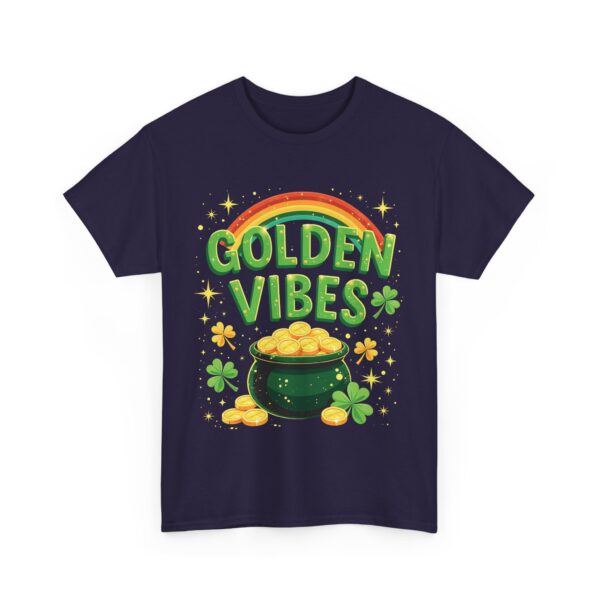 Golden Vibes Rainbow Pot of Gold and Clovers Traditional Irish Wishing Well Design Unisex Heavy Cotton Tee - Image 12