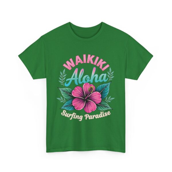 Waikiki Aloha Surfing Paradise Retro Design with Pink Hibiscus Unisex Heavy Cotton Tee - Image 7