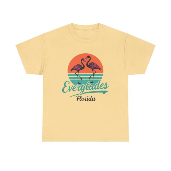 Everglades Florida Flamingo Vintage Striped Sunset Letter Art Design Unisex Heavy Cotton Tee - Image 7