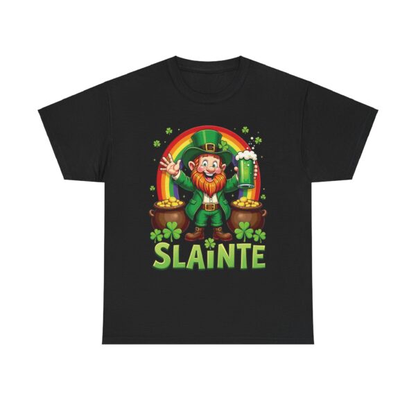 Happy Leprechaun St. Patrick's Day with Green Beer, Rainbow, and Gold Unisex Heavy Cotton Tee - Image 2