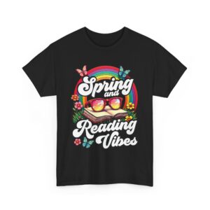 Spring Reading Vibes - Colorful Rainbow Book and Sunglasses, Flowers & Butterflies Unisex Heavy Cotton Tee