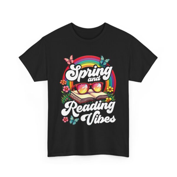 Spring Reading Vibes - Colorful Rainbow Book and Sunglasses, Flowers & Butterflies Unisex Heavy Cotton Tee
