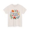 Spring Mood Cursive Lettering with Flowers, Bees, and Butterflies Vintage Gardening Design Unisex Heavy Cotton Tee - Image 2