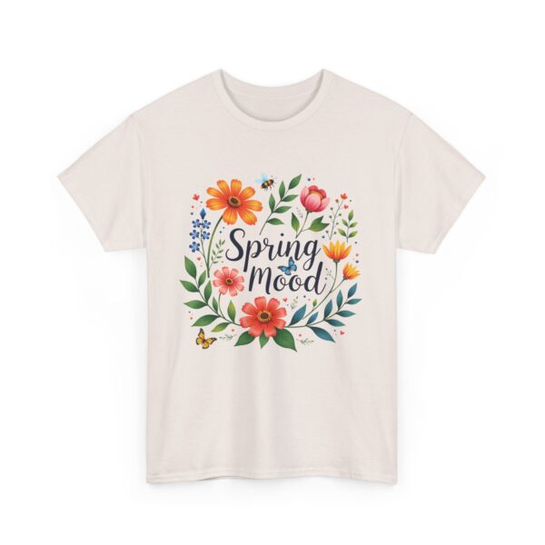 Spring Mood Cursive Lettering with Flowers, Bees, and Butterflies Vintage Gardening Design Unisex Heavy Cotton Tee - Image 2