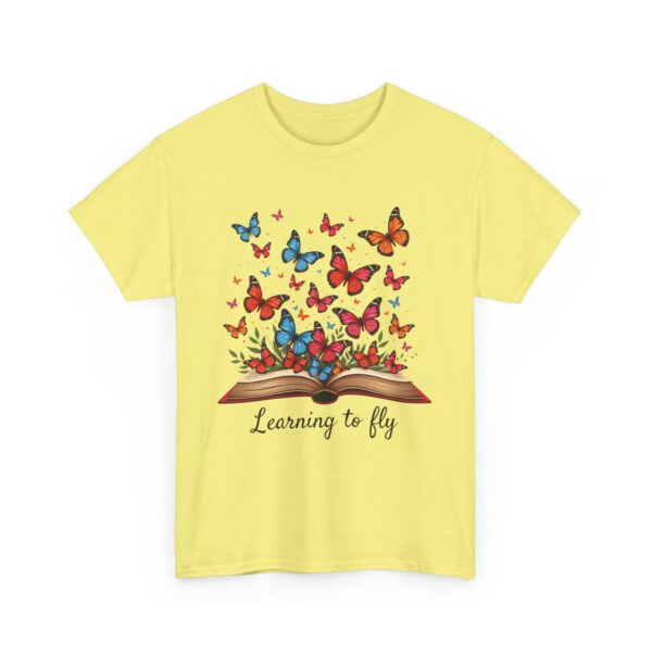 Learning to Fly: Artistic Book Illustration with Vibrant Butterflies and Creative Elegance Unisex Heavy Cotton Tee - Image 5