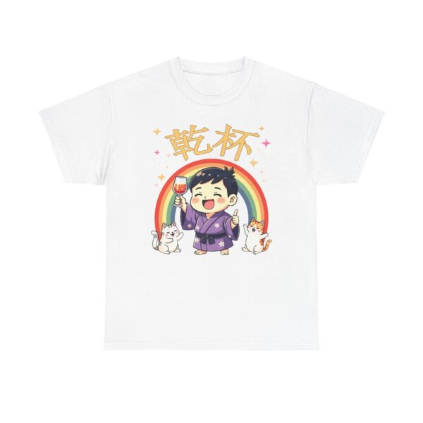 乾杯 KANPAI Traditional Japanese Cheers Kawaii cartoon style raibow cute cats and cool guy Unisex Heavy Cotton Tee - Image 4