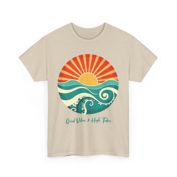 Good Vibes and High Tides Vintage Sun and Ocean Design Unisex Heavy Cotton Tee - Image 3