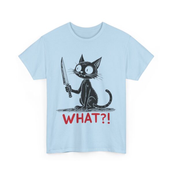 Mischievous Black Cat with Knife Halloween Humor Dark Funny Design Unisex Heavy Cotton Tee - Image 8