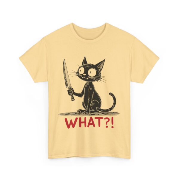 Mischievous Black Cat with Knife Halloween Humor Dark Funny Design Unisex Heavy Cotton Tee - Image 5