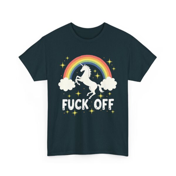 Funny Unicorn Over Rainbow with Bold Fuck off Phrase Design Unisex Heavy Cotton Tee - Image 10