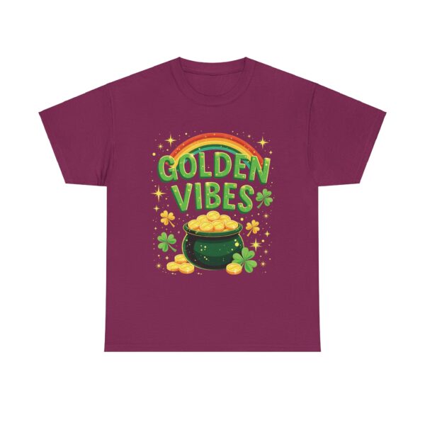 Golden Vibes Rainbow Pot of Gold and Clovers Traditional Irish Wishing Well Design Unisex Heavy Cotton Tee - Image 13