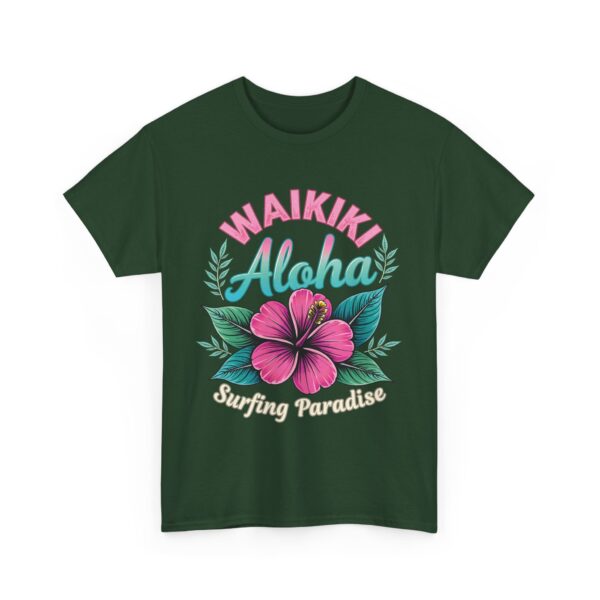 Waikiki Aloha Surfing Paradise Retro Design with Pink Hibiscus Unisex Heavy Cotton Tee - Image 8