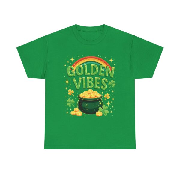 Golden Vibes Rainbow Pot of Gold and Clovers Traditional Irish Wishing Well Design Unisex Heavy Cotton Tee - Image 9