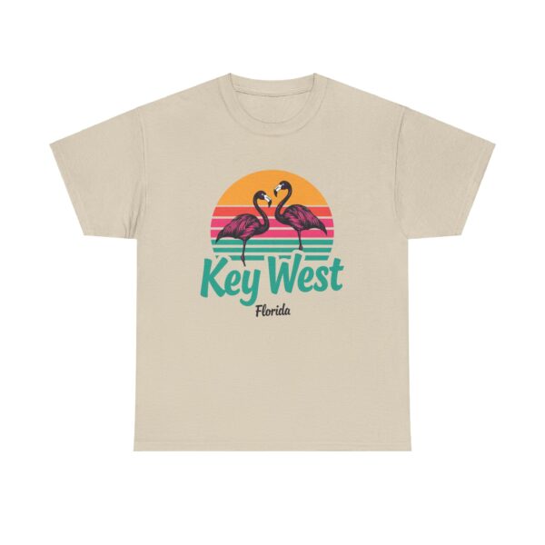 Florida Keys Key West Flamingo Striped Sunset Vintage letter art Unisex Heavy Cotton Tee - Image 5
