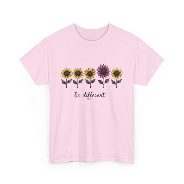 Be Different Line Art Sunflower Design Vintage Style Yellow Magenta Unisex Heavy Cotton Tee - Image 7