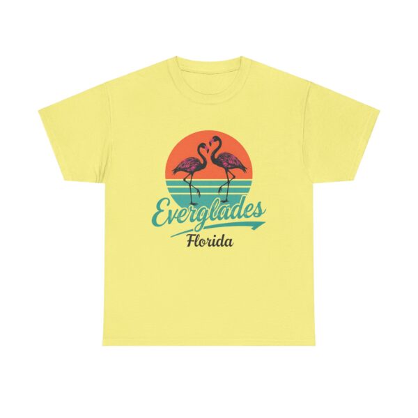 Everglades Florida Flamingo Vintage Striped Sunset Letter Art Design Unisex Heavy Cotton Tee - Image 9
