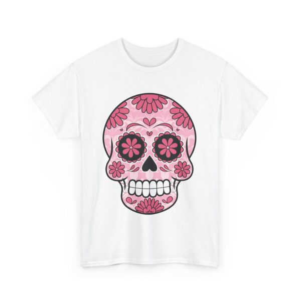 Stylish Magenta Pink Sugar Skull Design - Dia de los Muertos Art Unisex Heavy Cotton Tee - Image 6