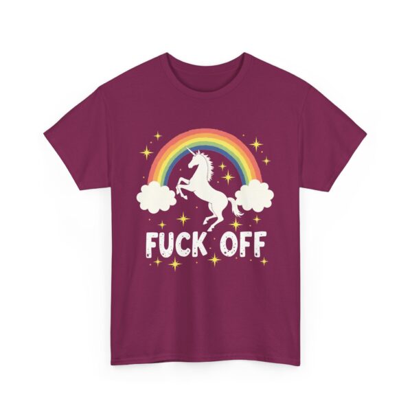 Funny Unicorn Over Rainbow with Bold Fuck off Phrase Design Unisex Heavy Cotton Tee - Image 8