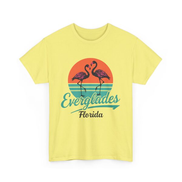 Everglades Florida Flamingo Vintage Striped Sunset Letter Art Design Unisex Heavy Cotton Tee - Image 10