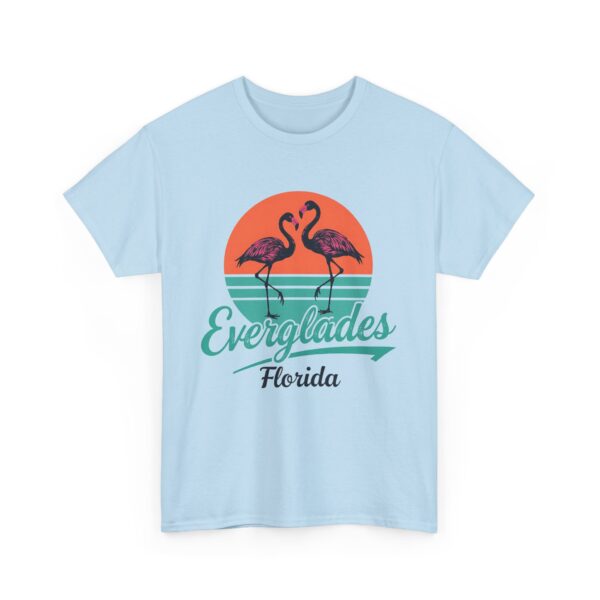 Everglades Florida Flamingo Vintage Striped Sunset Letter Art Design Unisex Heavy Cotton Tee - Image 12