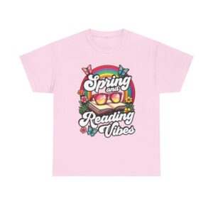 Spring Reading Vibes - Colorful Rainbow Book and Sunglasses, Flowers & Butterflies Unisex Heavy Cotton Tee