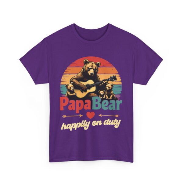 Papa Bear Happily On Duty Guitar Design | Striped Sunset Art Unisex Heavy Cotton Tee - Image 10