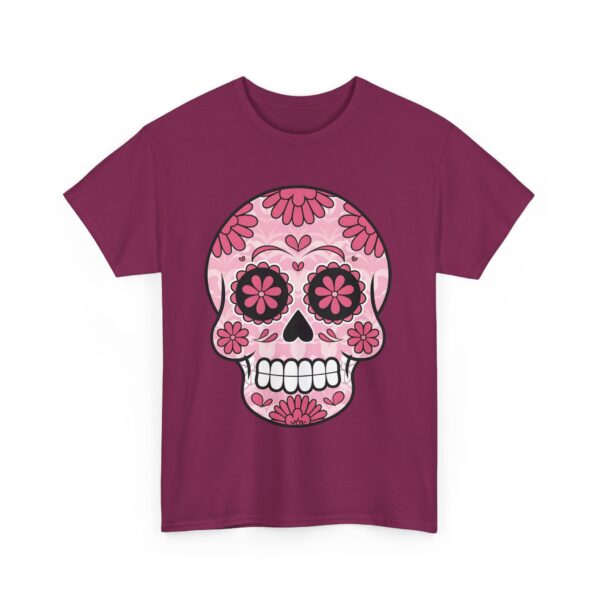 Stylish Magenta Pink Sugar Skull Design - Dia de los Muertos Art Unisex Heavy Cotton Tee - Image 5
