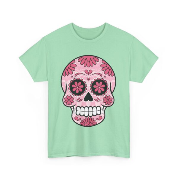 Stylish Magenta Pink Sugar Skull Design - Dia de los Muertos Art Unisex Heavy Cotton Tee - Image 11