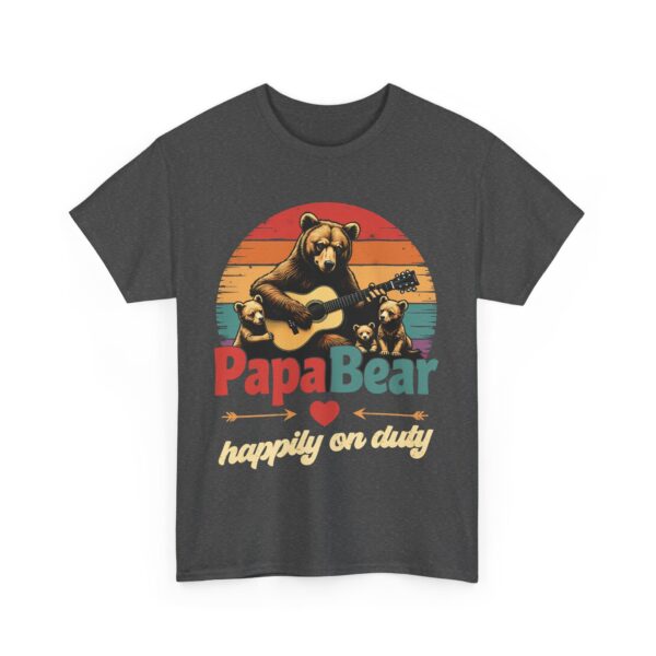 Papa Bear Happily On Duty Guitar Design | Striped Sunset Art Unisex Heavy Cotton Tee - Image 4