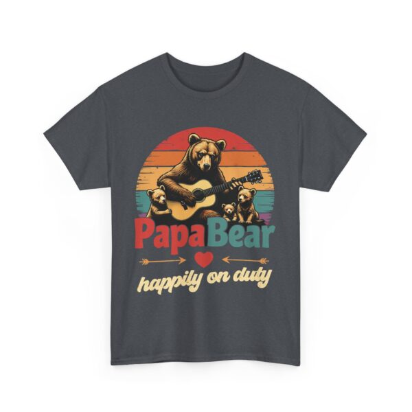 Papa Bear Happily On Duty Guitar Design | Striped Sunset Art Unisex Heavy Cotton Tee - Image 6