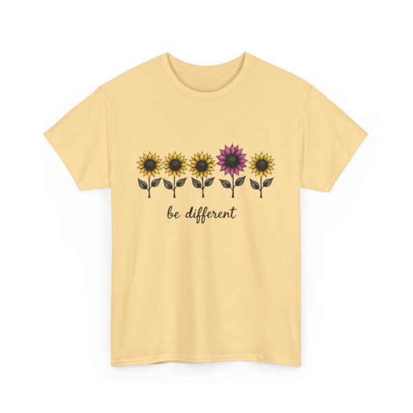 Be Different Line Art Sunflower Design Vintage Style Yellow Magenta Unisex Heavy Cotton Tee - Image 4
