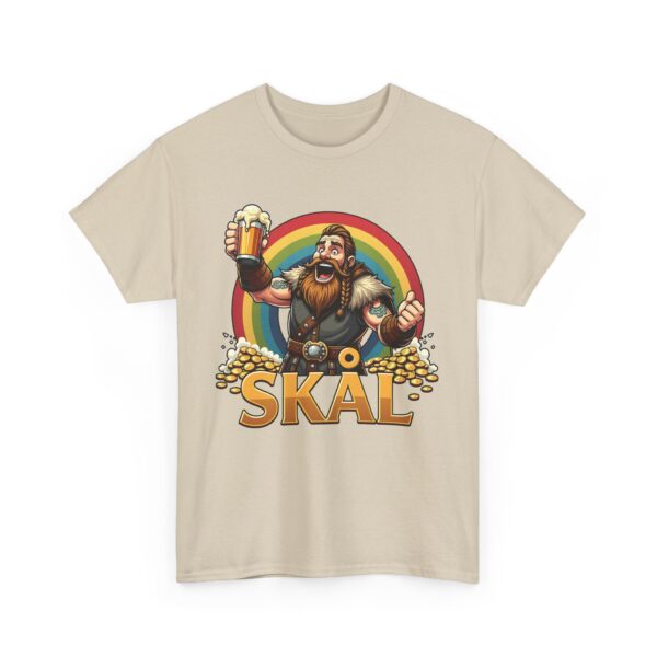 Skal Viking Design with Rainbow and Treasure | Norse Mythology Cute Cartoon Art Unisex Heavy Cotton Tee - Image 2