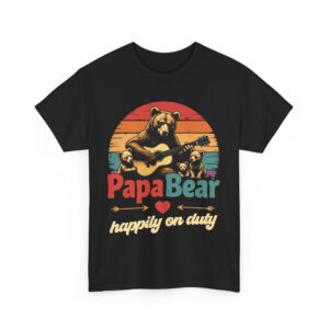 Papa Bear Happily On Duty Guitar Design | Striped Sunset Art Unisex Heavy Cotton Tee