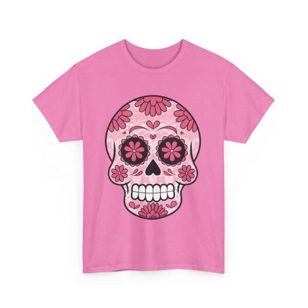Stylish Magenta Pink Sugar Skull Design - Dia de los Muertos Art Unisex Heavy Cotton Tee - Image 9