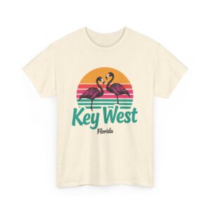 Florida Keys Key West Flamingo Striped Sunset Vintage letter art Unisex Heavy Cotton Tee