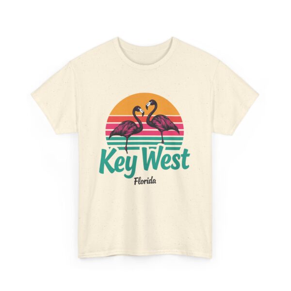 Florida Keys Key West Flamingo Striped Sunset Vintage letter art Unisex Heavy Cotton Tee
