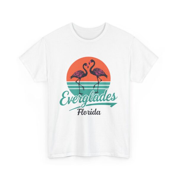 Everglades Florida Flamingo Vintage Striped Sunset Letter Art Design Unisex Heavy Cotton Tee - Image 4