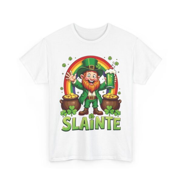 Happy Leprechaun St. Patrick's Day with Green Beer, Rainbow, and Gold Unisex Heavy Cotton Tee - Image 7