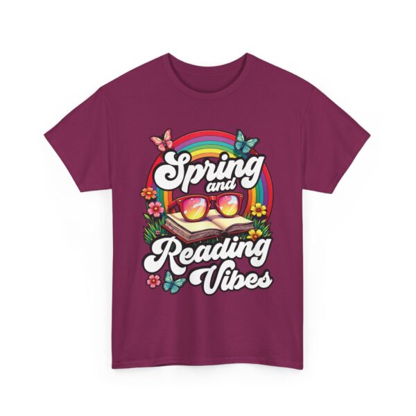 Spring Reading Vibes - Colorful Rainbow Book and Sunglasses, Flowers & Butterflies Unisex Heavy Cotton Tee - Image 4