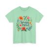 Spring Mood Cursive Lettering with Flowers, Bees, and Butterflies Vintage Gardening Design Unisex Heavy Cotton Tee - Image 5