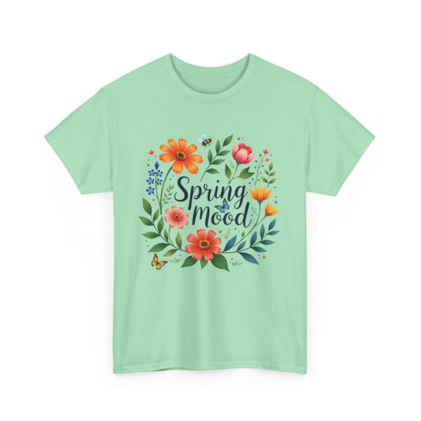 Spring Mood Cursive Lettering with Flowers, Bees, and Butterflies Vintage Gardening Design Unisex Heavy Cotton Tee - Image 5