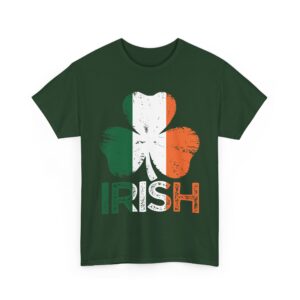 Distressed Shamrock Design Bold Irish Text Ireland Flag Design Unisex Heavy Cotton Tee