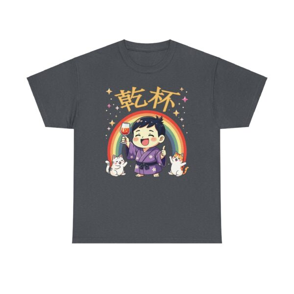 乾杯 KANPAI Traditional Japanese Cheers Kawaii cartoon style raibow cute cats and cool guy Unisex Heavy Cotton Tee - Image 15