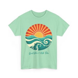 Good Vibes and High Tides Vintage Sun and Ocean Design Unisex Heavy Cotton Tee