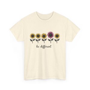 Be Different Line Art Sunflower Design Vintage Style Yellow Magenta Unisex Heavy Cotton Tee