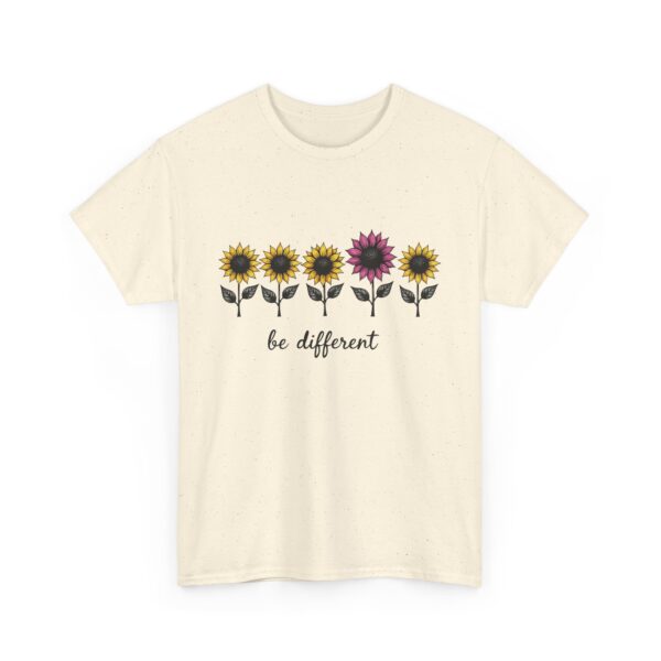 Be Different Line Art Sunflower Design Vintage Style Yellow Magenta Unisex Heavy Cotton Tee