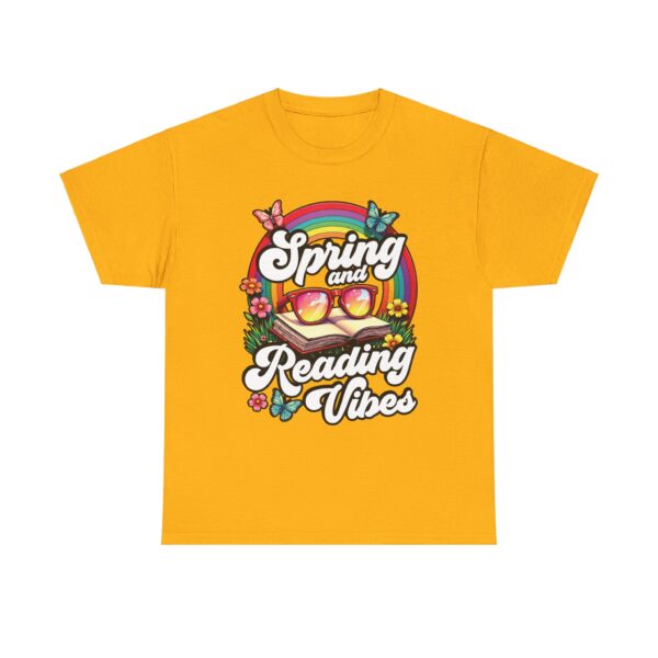 Spring Reading Vibes - Colorful Rainbow Book and Sunglasses, Flowers & Butterflies Unisex Heavy Cotton Tee - Image 13
